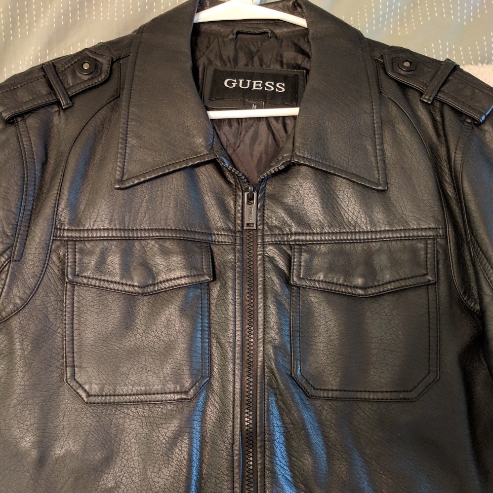 Black Leather Jacket Guess